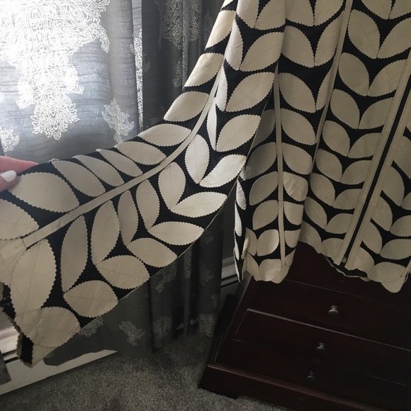 Unique Cream Leather and Black Mesh Jacket - Picture 4 of 8